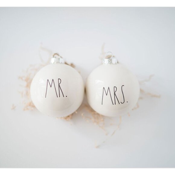 Rae Dunn MR. & MRS. 4" Christmas Ornaments Set of 2 Large Black Letters NEW NIB - Picture 1 of 5